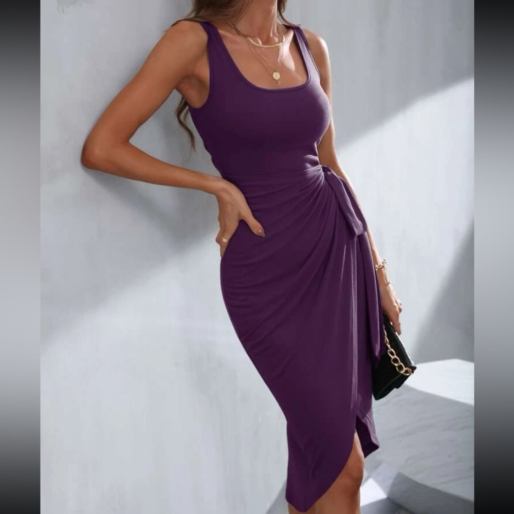 Boho purple knot side bodycon dress - Picture 4 of 5